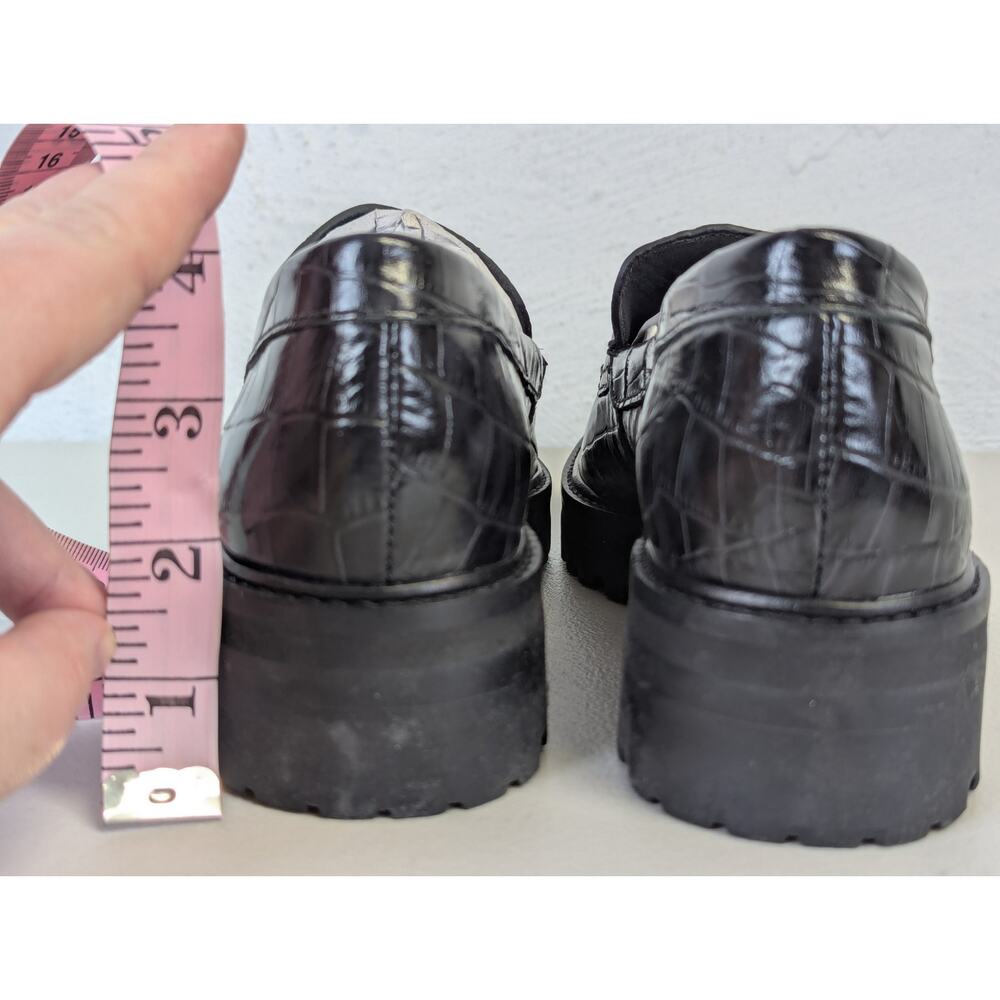 Black Croc-Embossed Lug Sole Loafers - Picture 4 of 6